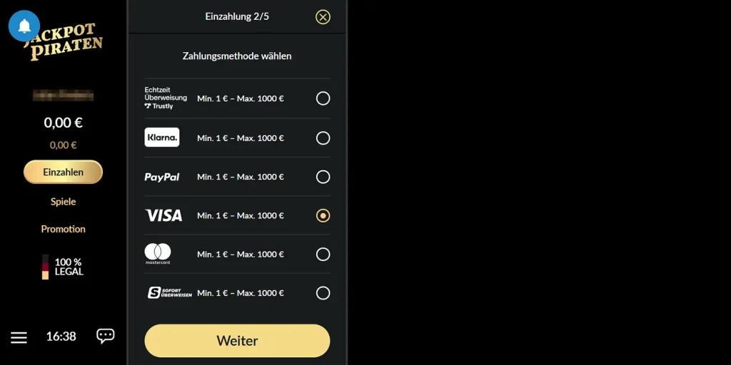 Jackpotpiraten-Einzahlung-Visa